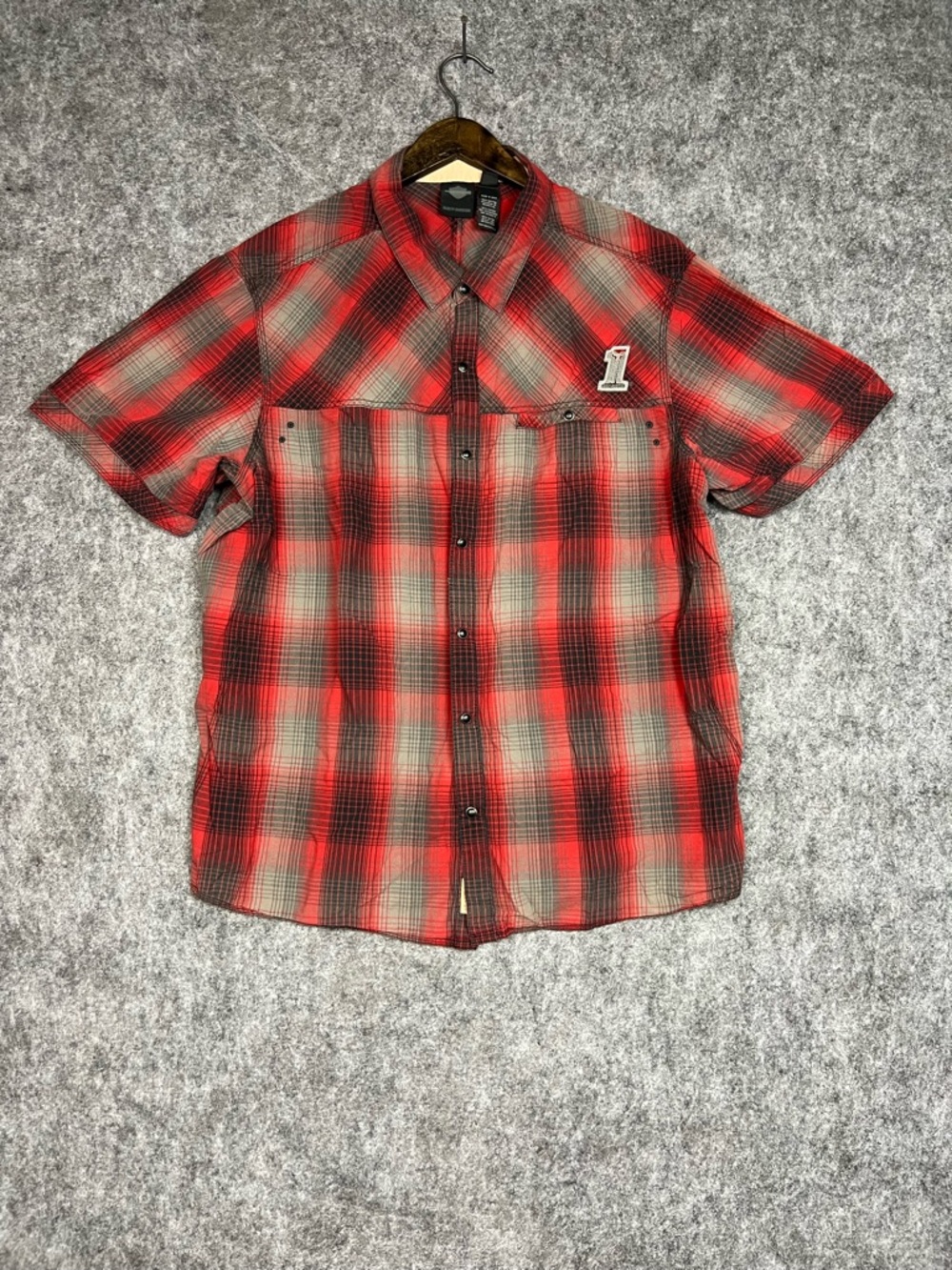 Harley-Davidson Red and Black Plaid Short-Sleeve Button-Down Shirt Size 3XL